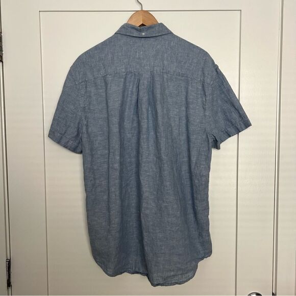 Tommy Hilfiger Shirt Mens Size XL Blue Button Down Short Sleeve Linen Blend - Picture 6 of 13